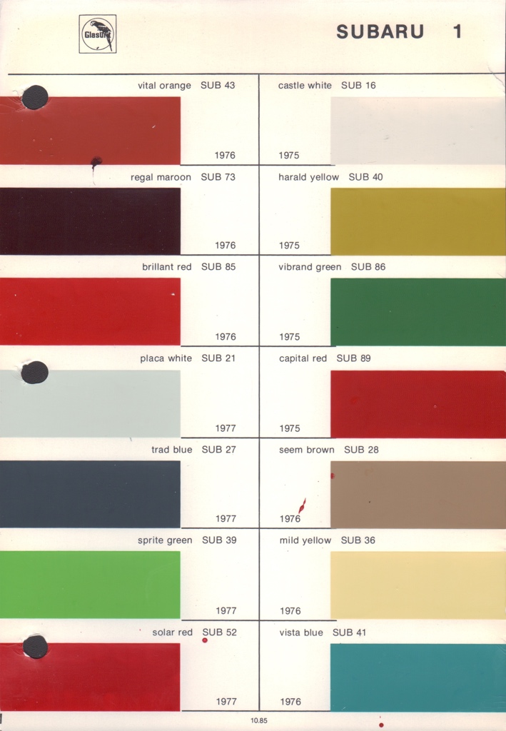 1975 Subaru Paint Charts Glasurit